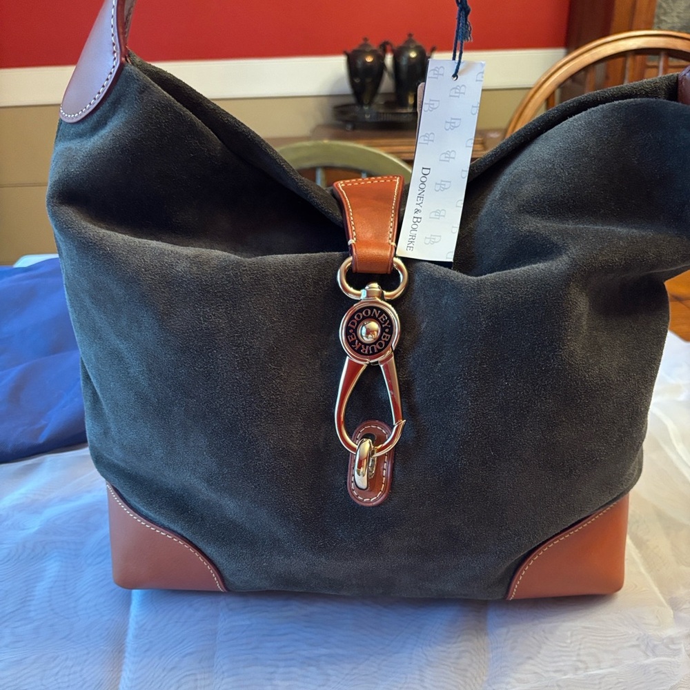 Dooney & Bourke Black and Tan Suede Hobo Bag